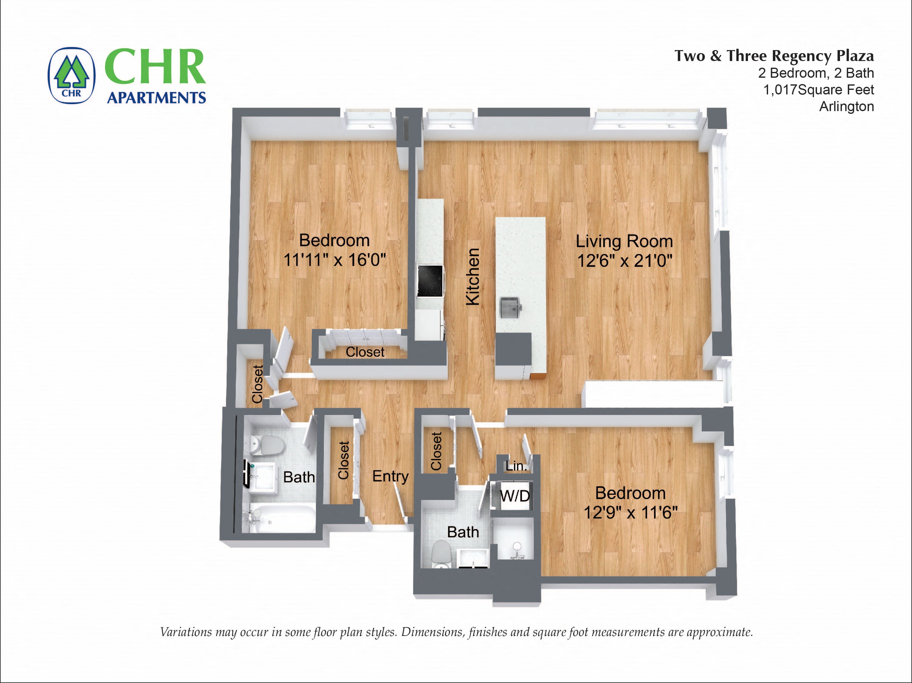 Floor plan for 2 beds, 2 baths, 1245 sqft